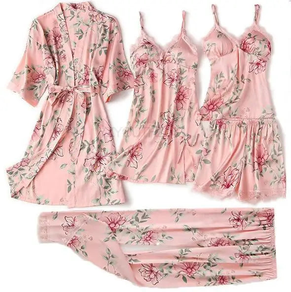 Pajama Set Women Lace Trim Satin Sleepwear Pyjamas | SAMAG