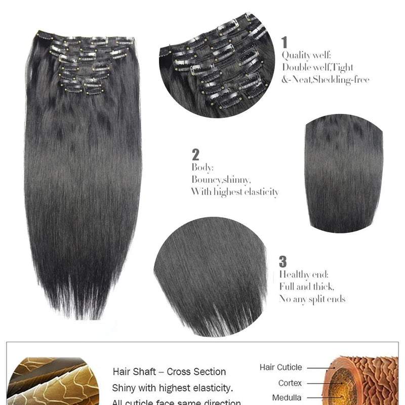 ZZHAIR Clip In 100% Human Remy Hair Extensions 16"-28" 8Pcs Set 100g-160g Full Head Body Wavy Natural
