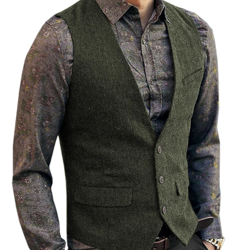 Men's V-Neck Suit Vests Fashion Formal Slim Fit Business Herringbone Dress Waistcoat for Tuxedo Wedding Party
