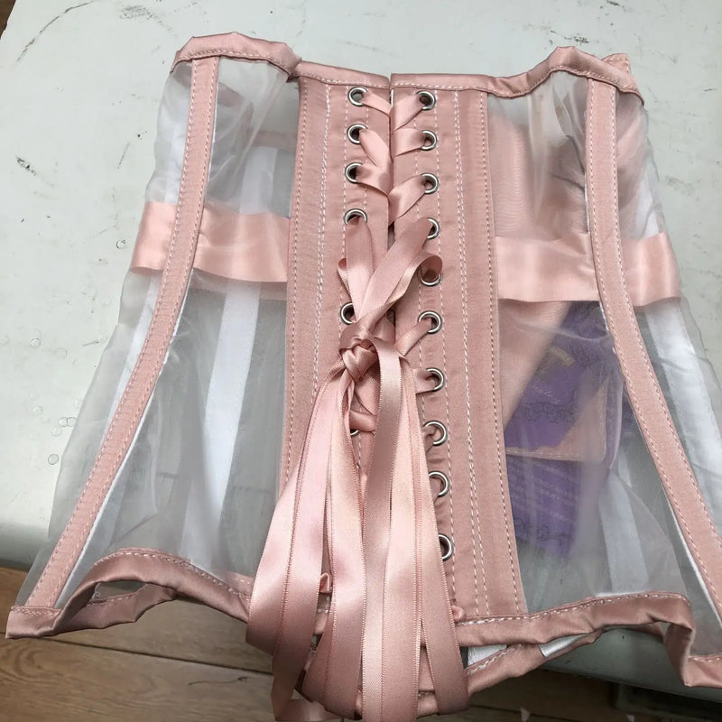 Annzley Red Mesh Stripe Corset Ultra-thin Handmade Lace Corset Waist Slimming Corset Korsett Bustier 2020