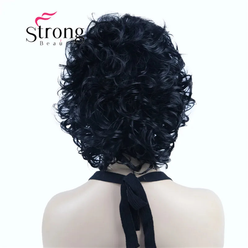 StrongBeauty Short Wig Soft Tousled Curls Blonde Highlights Full Synthetic Wigs COLOUR CHOICES