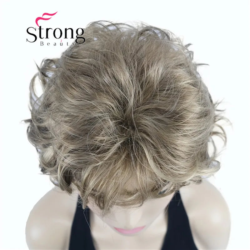 StrongBeauty Short Wig Soft Tousled Curls Blonde Highlights Full Synthetic Wigs COLOUR CHOICES