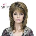 Lady Women Blonde With Dark Root Medium Length Cascaded Layers Synthetic Hair Full Wig for women