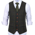 Men's Army Green Vest Plaid Soft Wool Brown Jacket Casual Gentleman Tweed Business Waistcoat For Groosmen Best Man For Wedding