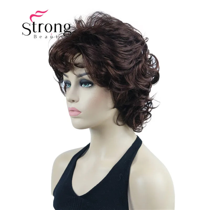 StrongBeauty Short Wig Soft Tousled Curls Blonde Highlights Full Synthetic Wigs COLOUR CHOICES
