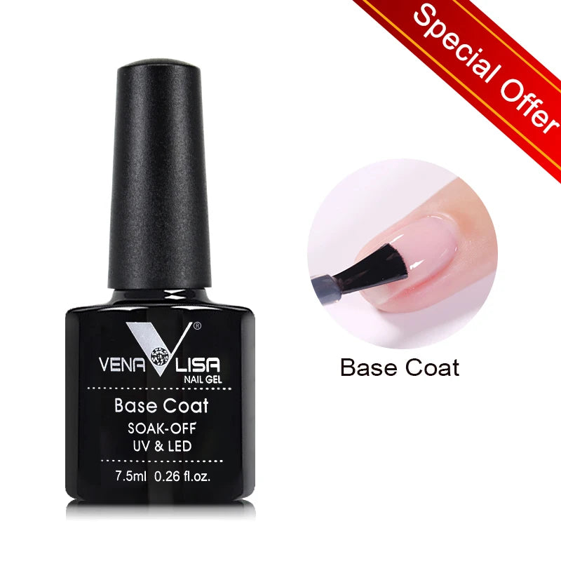 VENALISA Non Cleansing Topcoat Nail Art 7.5ml Soak off Base Coat Foundation No Wipe Top Coat Nail Gel Funny Bunny Gel Varnish