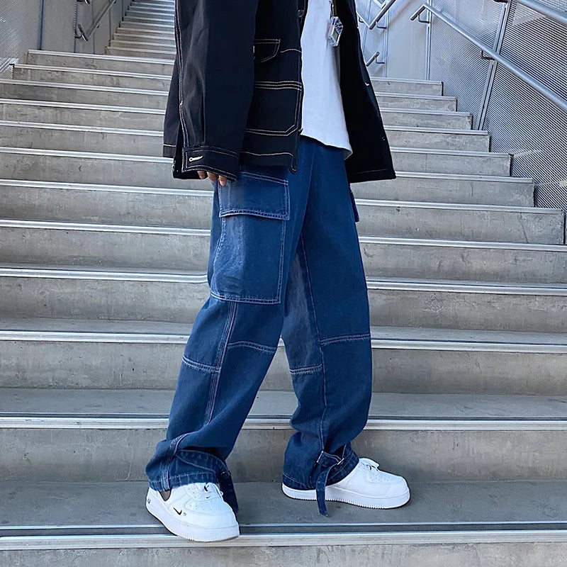 LINHUA Men Wide Leg Jeans Spring cargo pants Hip Hop | SAMAG