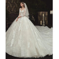 Beading Pearls Appliques Lace Illusion Princess Ball Gown - View 3 | SAMAG