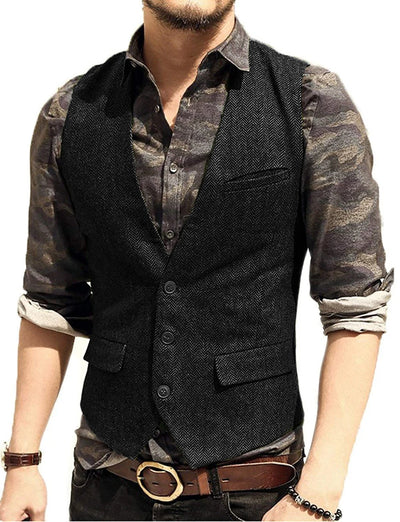 Men's V-Neck Suit Vests Fashion Formal Slim Fit Business | SAMAG