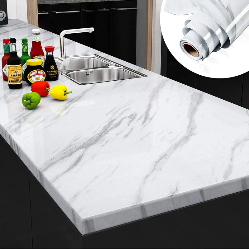 Marble Wallpaper Oilproof Waterproof Wall Sticker Vinyl Self Adhesive Kitchen Stove Cabinet Home Decorative Sticky Paper Decal