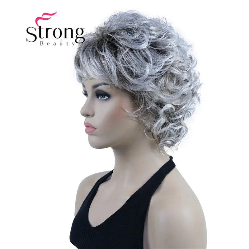 StrongBeauty Short Wig Soft Tousled Curls Blonde Highlights Full Synthetic Wigs COLOUR CHOICES