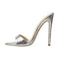 Onlymaker Women Peep Toe Mules Gold Slip On Thin High Sandals Big Size Classic Fashion Lady Sandals
