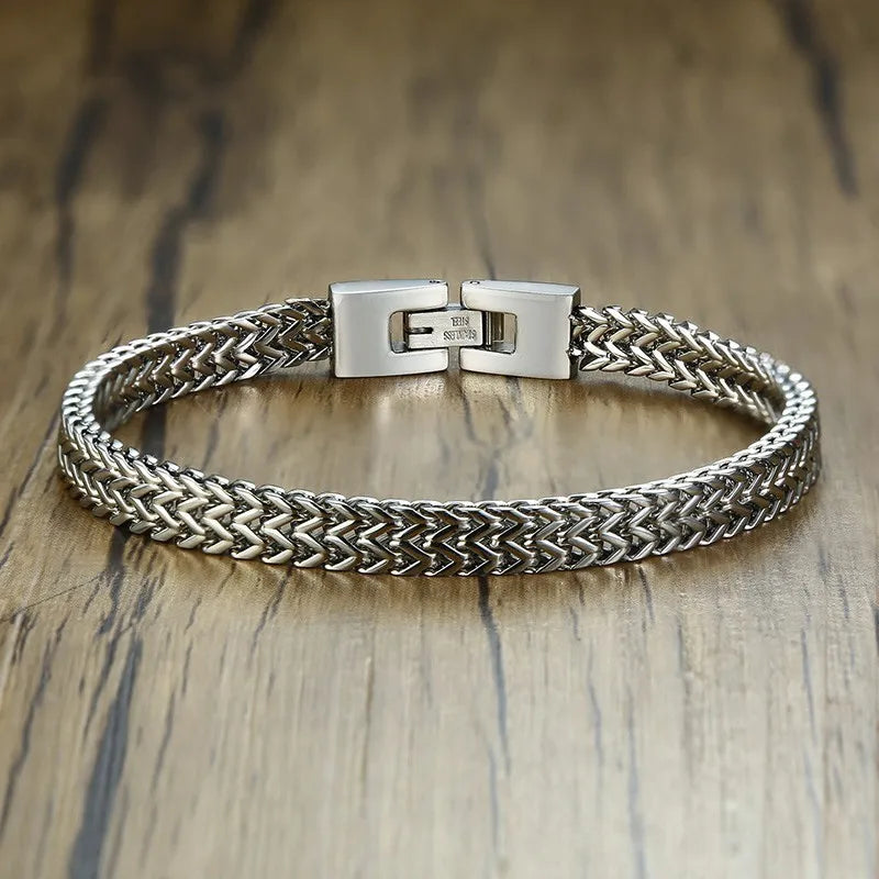 Stylish Stainless Steel Bali Foxtail Chain Bracelet for Men,Double Franco Link Chain Bracelets,Male Jewelry Gift for Dad Son