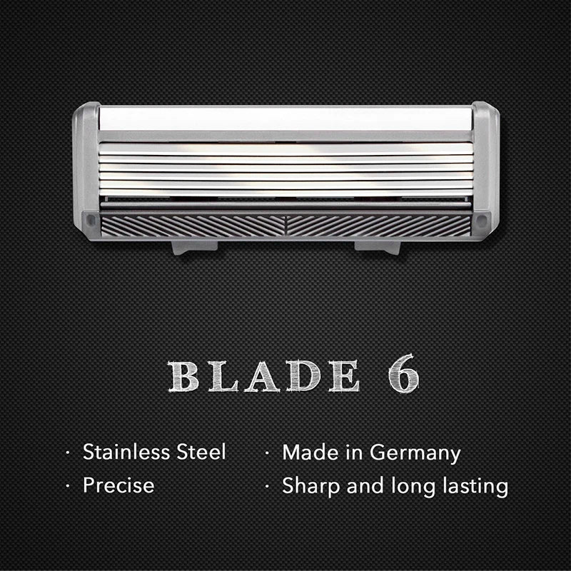 Qshave Black Spider New 6 Blade Razor Shaver for Man (1pc Handle, 2pc Germany X6 Blade)