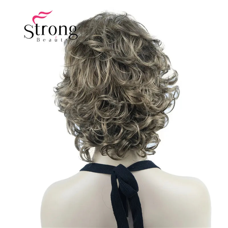 StrongBeauty Short Wig Soft Tousled Curls Blonde Highlights Full Synthetic Wigs COLOUR CHOICES