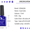 VENALISA Non Cleansing Topcoat Nail Art 7.5ml Soak off Base Coat Foundation No Wipe Top Coat Nail Gel Funny Bunny Gel Varnish