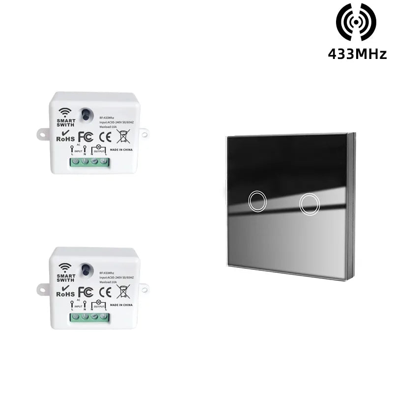 433MHz Smart Light Switch Rf Wireless Touch Wall Switch with Remote Control Tempered Glass Panel Switch for Home LED LAMP 220V
