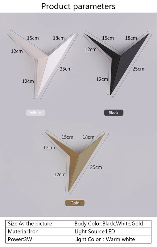 Creative Triangle Wall Lamp Nordic Led Wall Light Living Room Background Bedside Lamps Stairs Indoor Bra Wall Sconce Lighting