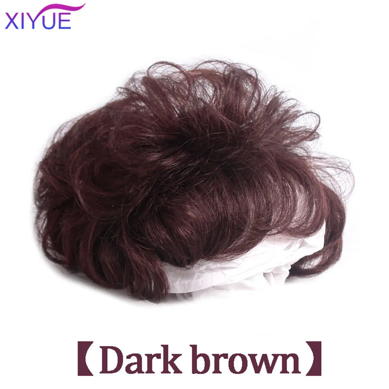 XIYUE Natural Black Brown Hair Topper With Bangs Clip In Hair Extensions Hairpieces Heat Resistant Fiber For Women