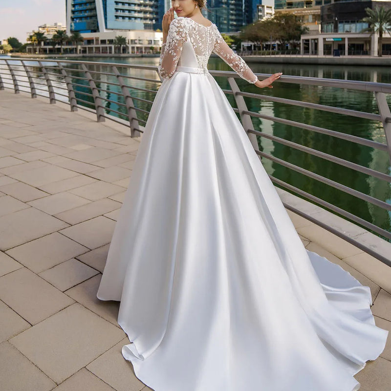 SoDigne Dubai Modest Wedding Dresses Lace Long Sleeve - View 4 | SAMAG