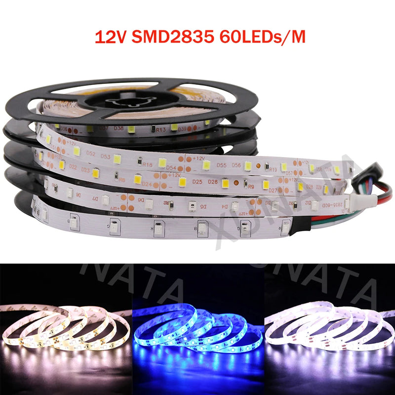 LED Strip Light 12V 24V 2835 5050 5054 5M RGB White Pink Red Blue Flexible LED Tape Ribblon 120LED 60LED 480LED Waterproof Decor