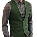 Men's V-Neck Suit Vests Fashion Formal Slim Fit Business Herringbone Dress Waistcoat for Tuxedo Wedding Party