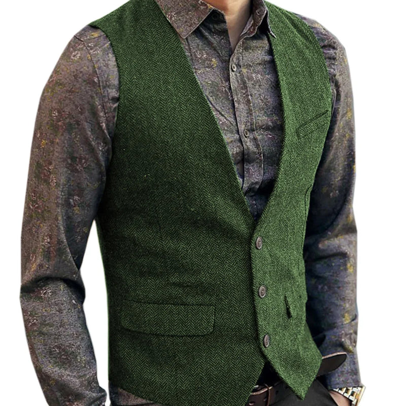 Men's V-Neck Suit Vests Fashion Formal Slim Fit Business Herringbone Dress Waistcoat for Tuxedo Wedding Party