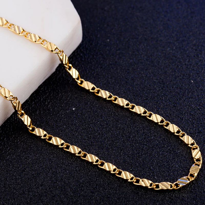 DOTEFFIL 18K Gold 2mm Charm Chain Necklace 16/18/20/22/24/26/28/30 Inch For Women Man Wedding Fashion Jewelry