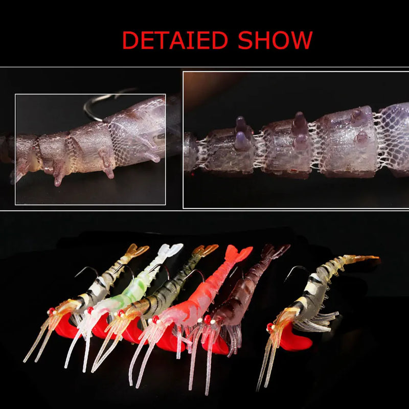 6pcs 12g 18g fishing shrimp prawn lure baits, river prawn fishing craws saltwater bream lures with luminous eyes