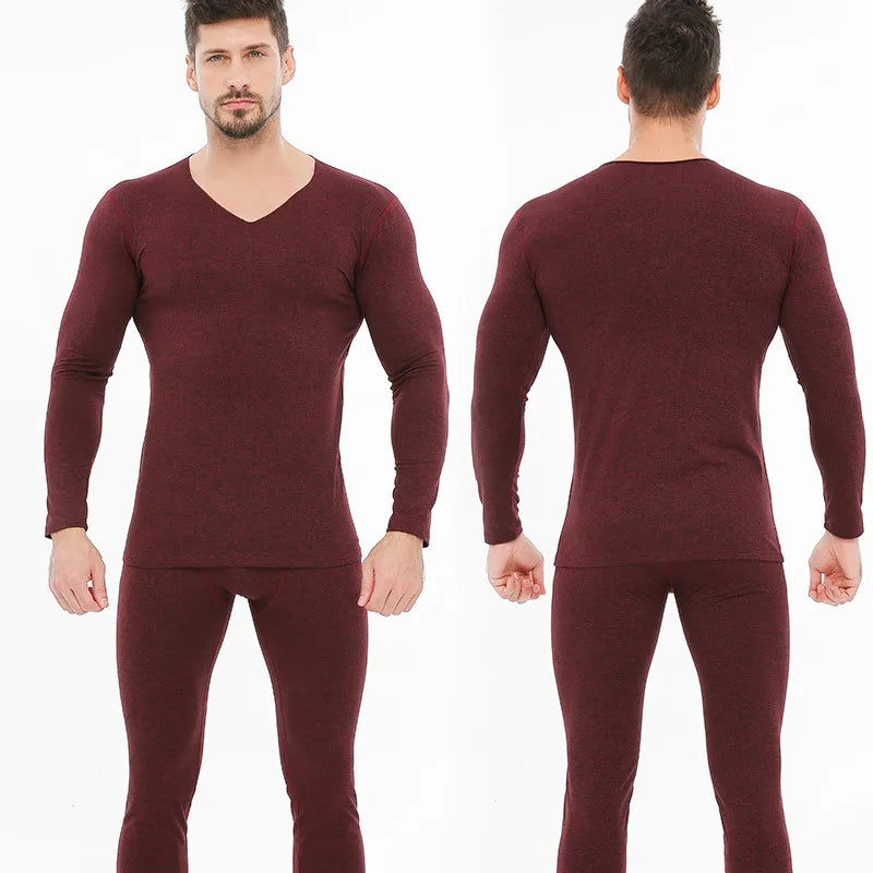 Men's Thermal Underwear Autumn Winter Long Johns Thermal Underwear Tops and Bottoms Set V-Neck Seamless Underwear for Man