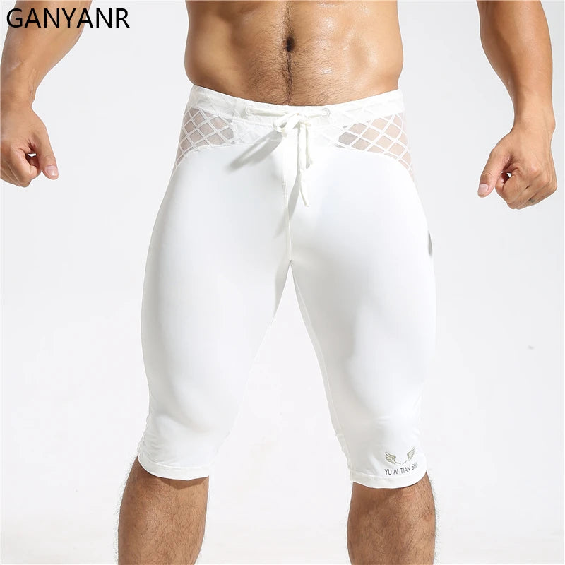 GANYANR Running Tights Men Compression Gym Leggings Fitness Basketball Sexy Sport Jogging Training Athletic Yoga Shorts Workout