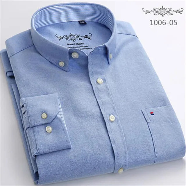 S~6XL Cotton Oxford Shirt For Men's Long Sleeve Plaid | SAMAG