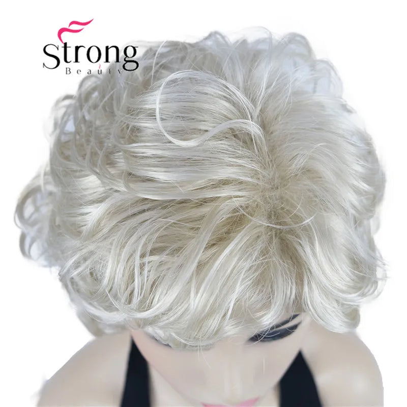 StrongBeauty Short Wig Soft Tousled Curls Blonde Highlights Full Synthetic Wigs COLOUR CHOICES