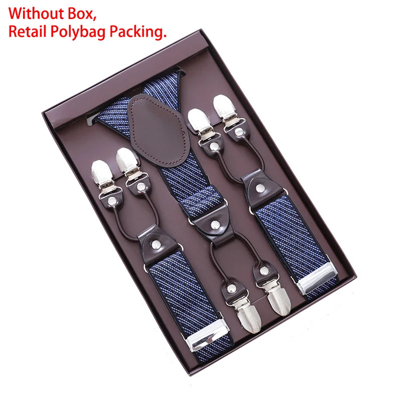 Mens Fashion Suspenders Adjustable Elastic Trouser Braces 3.5cm Wide Y - Back 6 Metal Clips Strap Belt - Visuel 7 | SAMAG