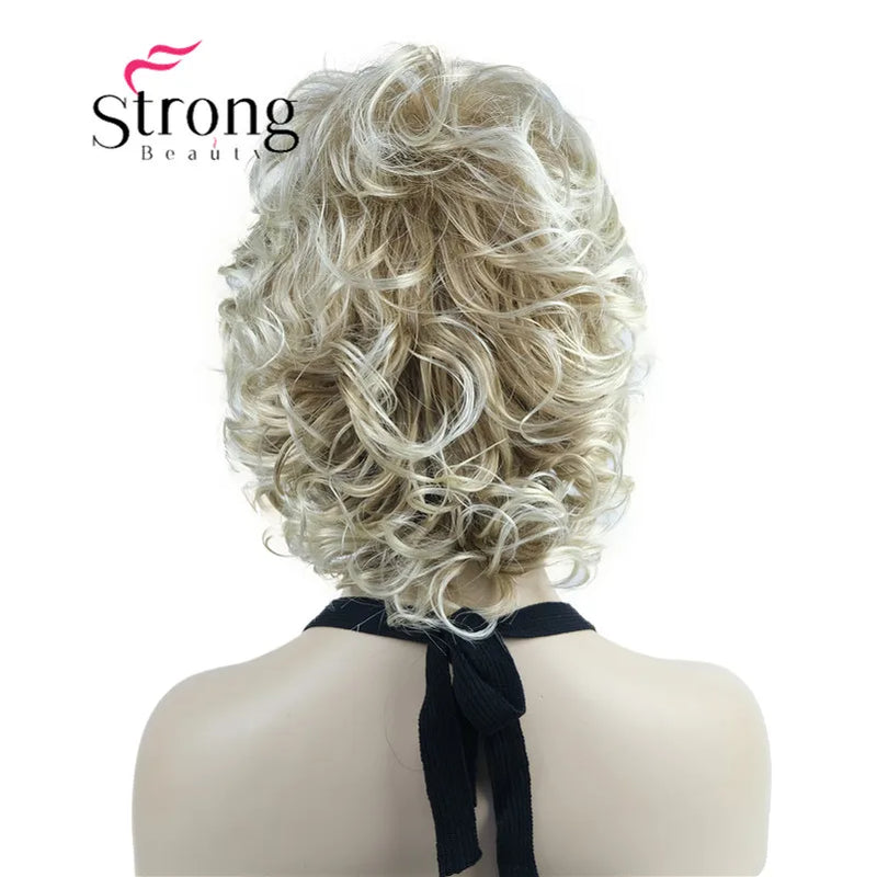 StrongBeauty Short Wig Soft Tousled Curls Blonde Highlights Full Synthetic Wigs COLOUR CHOICES