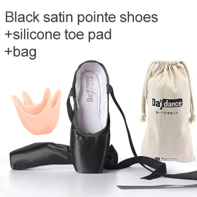 Women Ballet Pointe Shoes Professional Girls Satin Pink Ballerina Shoes With Silicone Toe Pad Kids Girls Ballet Shoes