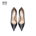 Heels For Women Real Leather Pumps Crocodile Pattern Luxury Black Women's Shoes Pointed Toe High Heels Ladies Prom Shoes Women