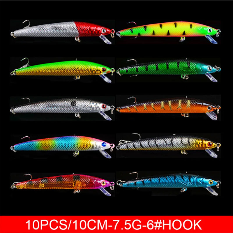 /lot Minnow Fishing Lures Set Bass Fresh Salt Water | SAMAG