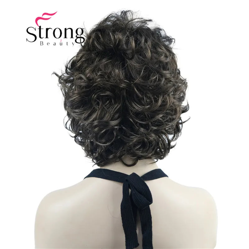 StrongBeauty Short Wig Soft Tousled Curls Blonde Highlights Full Synthetic Wigs COLOUR CHOICES