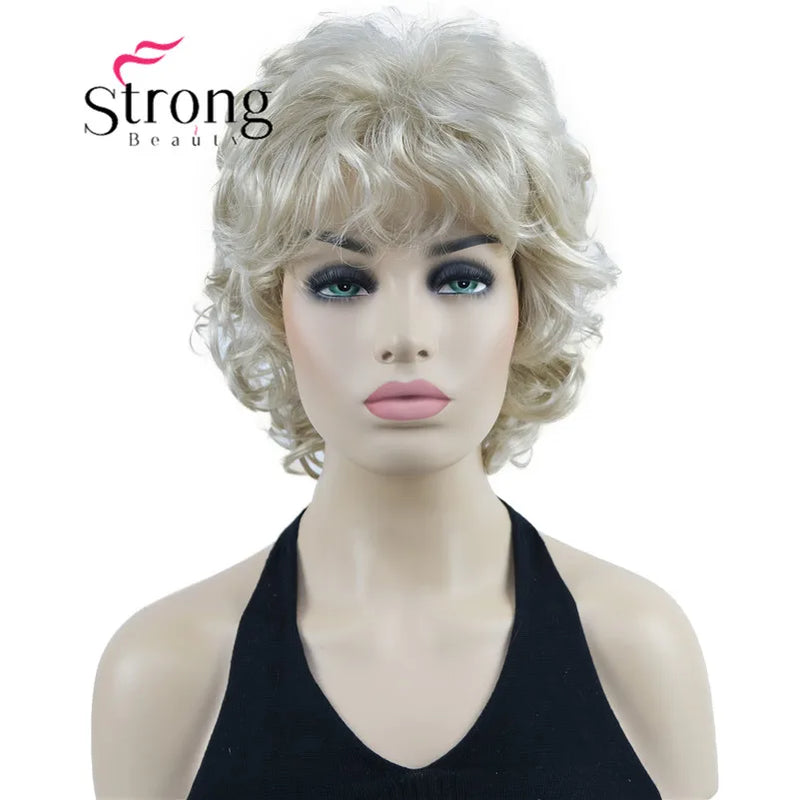 StrongBeauty Short Wig Soft Tousled Curls Blonde Highlights Full Synthetic Wigs COLOUR CHOICES