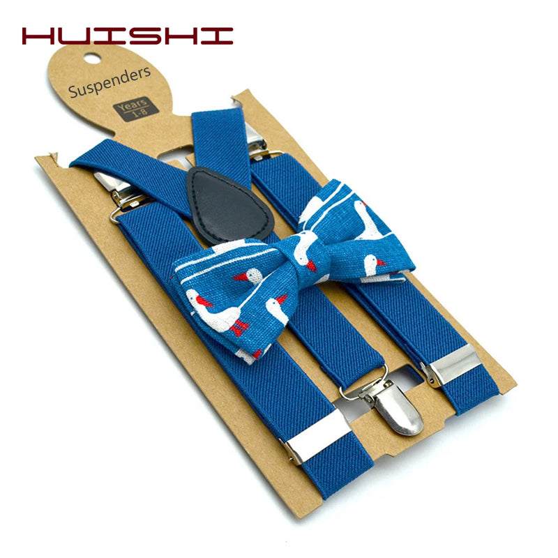 Baby Kids British Style Suspenders and Bow Tie Set Boys Braces Bowties Girls Tirantes Popular Three Clip Suspenders Elasticity