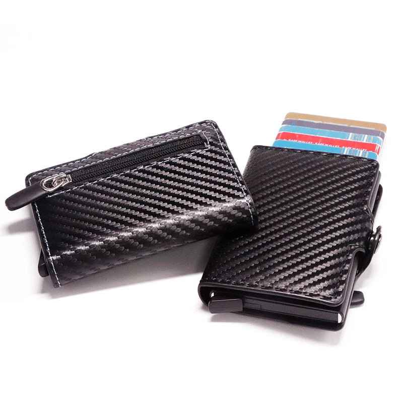 RFID Business Credit Card Holder Men Multifunction Automatic Aluminium Alloy Leather Cards Case Mini Wallet Slim Coin Purse