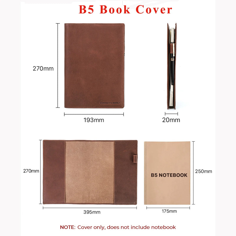 Retro Genuine Leather Book Cover Sleeve Protector with Pen Holder Business Notepad Notebook Book Case Office School Supplies