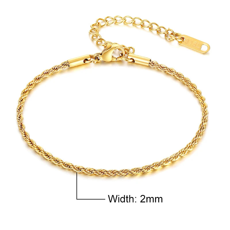 Vnox Charming Flash Twisted Rope Chain Bracelets for Women Lady, Stainless Steel Wrist Jewelry Length - Visuel 10 | SAMAG