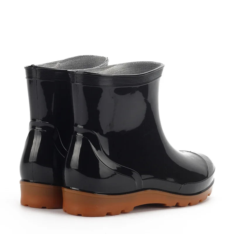 Black Men Rainboots Spring Autumn Male Ankle Boots Waterproof Fishing Wading Shoes Car Wash Work Footwear Slip-On Plastic edr4