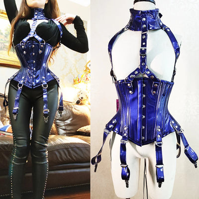 Annzley Double Steel Boned Leather Underbust Corset | SAMAG