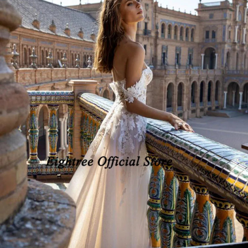 Eightree Church Sexy Champagne Wedding Dress off Shoulder - View 2 | SAMAG