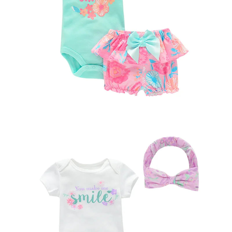 0 to12M 3-Pack Bodysuits Sets For Girls Newborn Short Sleeve Rompers Cotton Clothes Infants Summer One Piece Costume Bebe Outfit