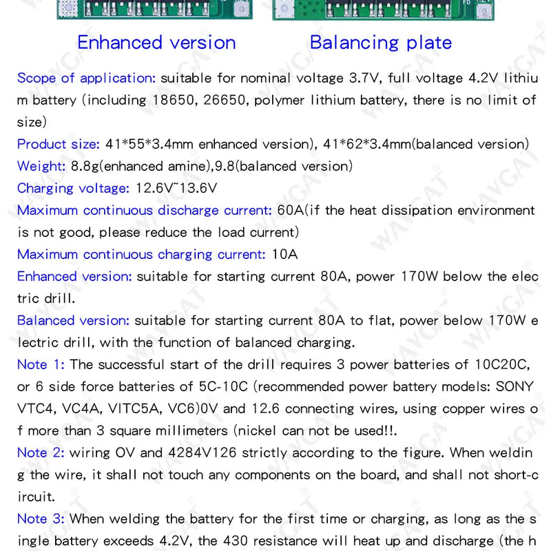 3S/4S 20 40A 60A Li-ion Lithium Battery Charger Protection Board 18650 BMS Drill Motor 11.1V 12.6V/14.8V 16.8V Enhance/Balance