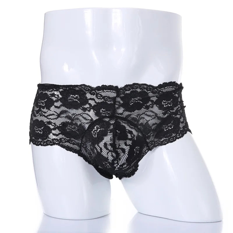 Lace Sexy Underwear Men Boxers hombre Man Sissy Transparent Ultra Thin Panties Penis Pouch Boxer Shorts Underpants cueca